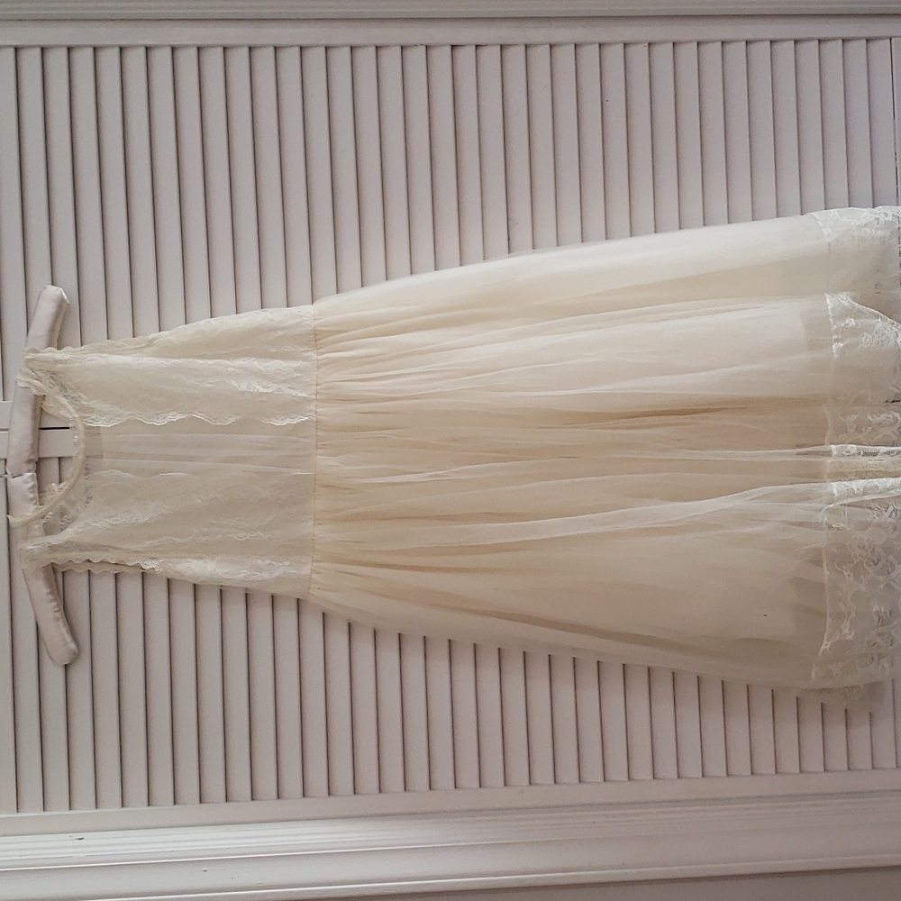 Lace Cream Midi Dress Party Flower Girl Tulle